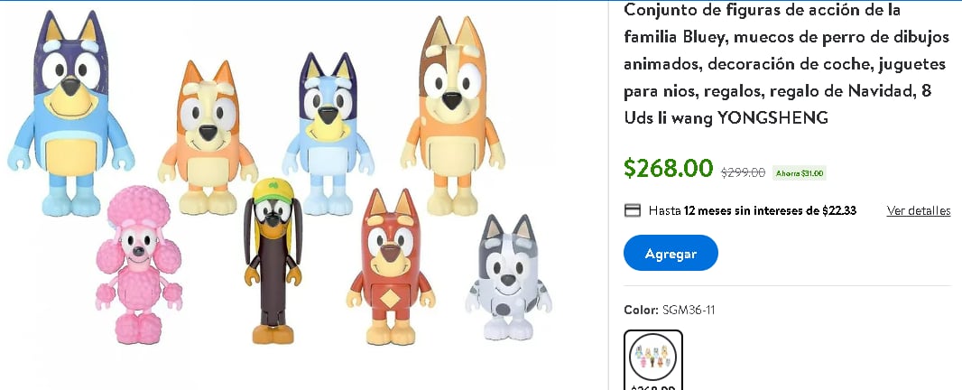 Juguete de Bluey de venta en Walmart.
