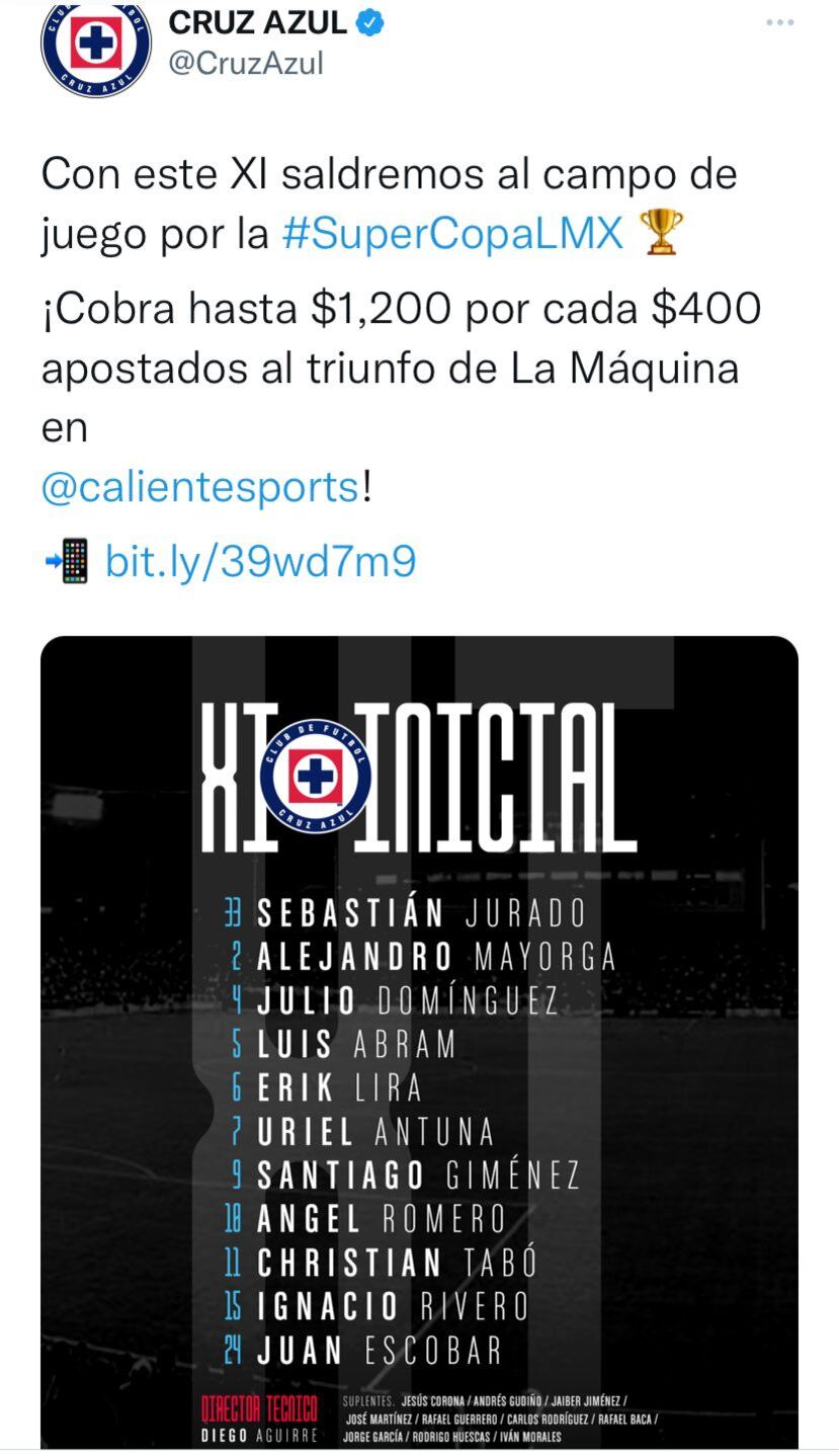 Cruz Azul saltará así al terreno de juego para el encuentro frente al Atlas FC.