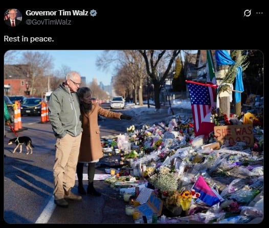 Tim Walz acude al lugar donde murió Renee Good tras ser baleada por un agente de ICE