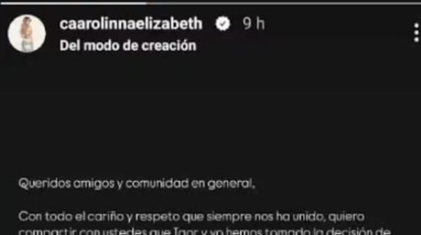 Carolina Pérez confirma divorcio de Igor Lichnovsky