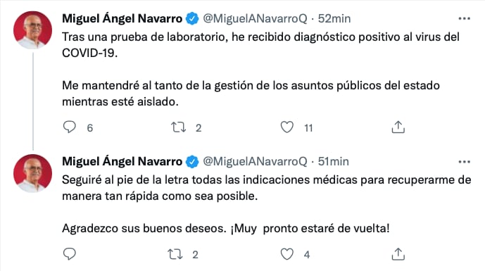 Miguel Ángel Navarro, gobernador de Nayarit dio positivo a Covid-19
