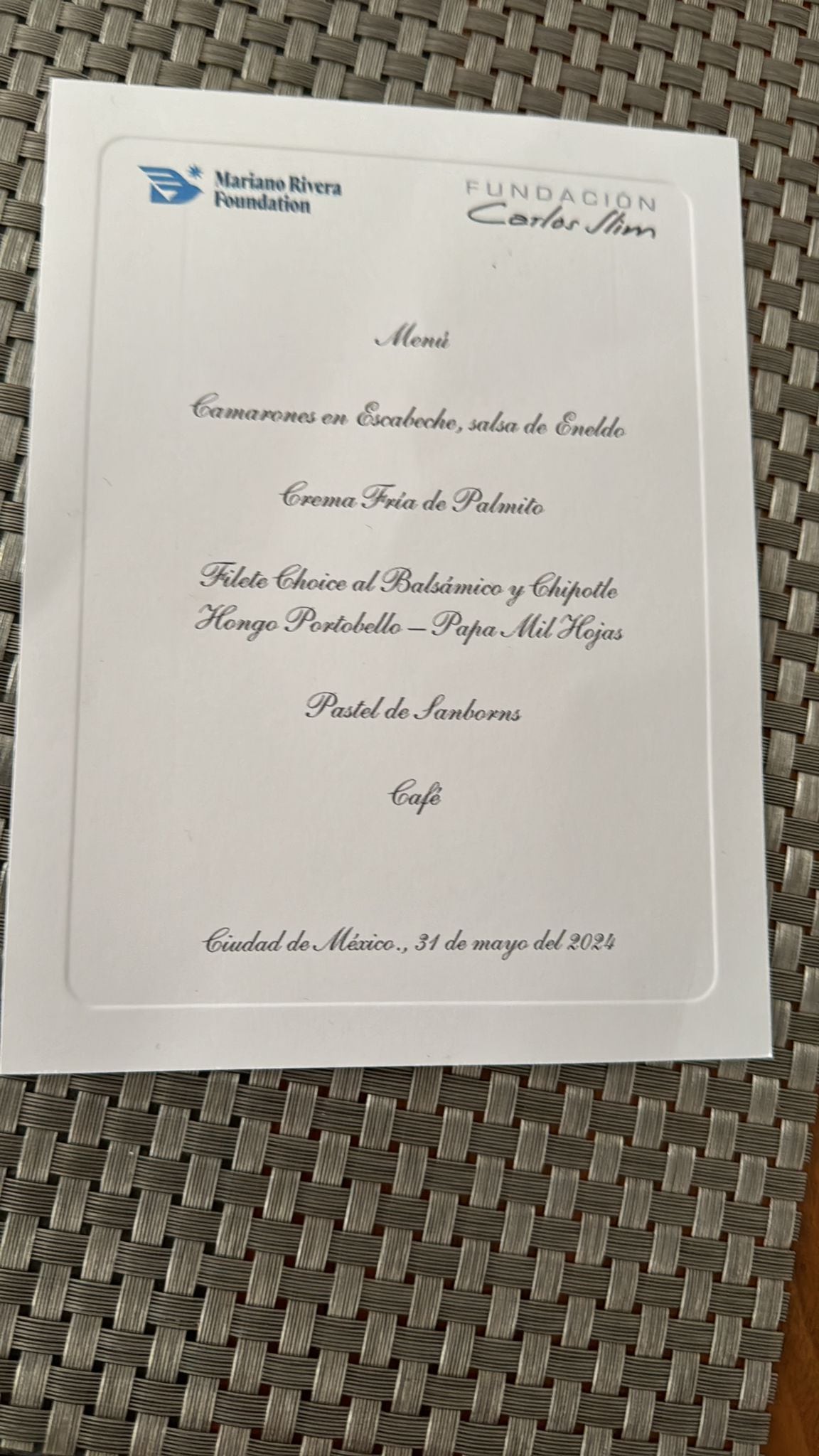 Menú cena en Museo Soumaya