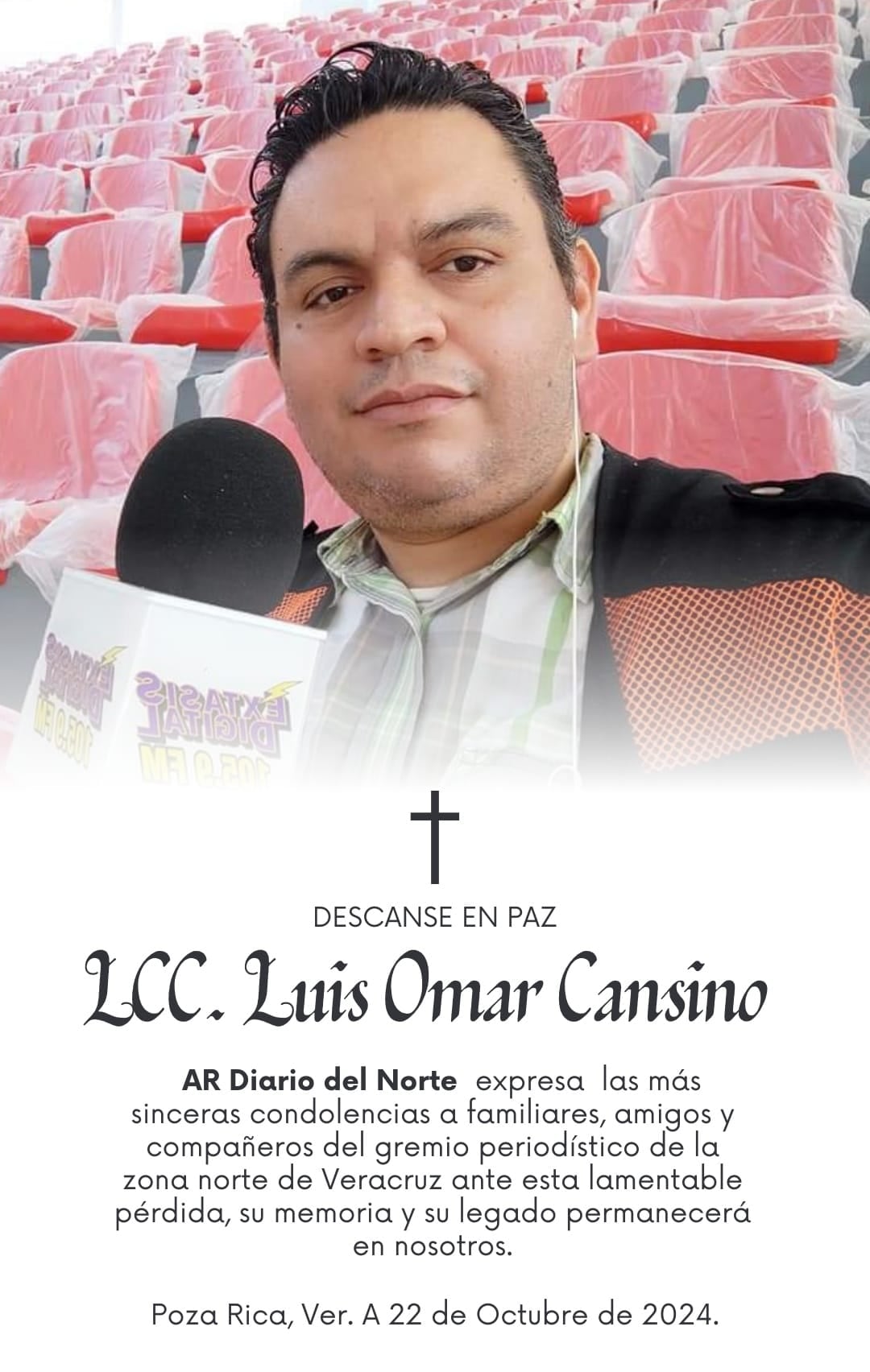 Condolencias por muerte del periodista Luis Omar Cansino
