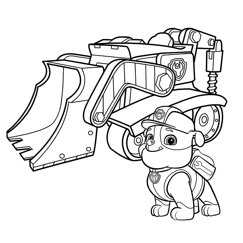 Dibujos para colorear de Rubble de Paw Patrol junto a su tractor