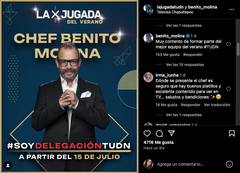 El chef Benito Molina agradece a TUDN por su bienvenida a TUDN