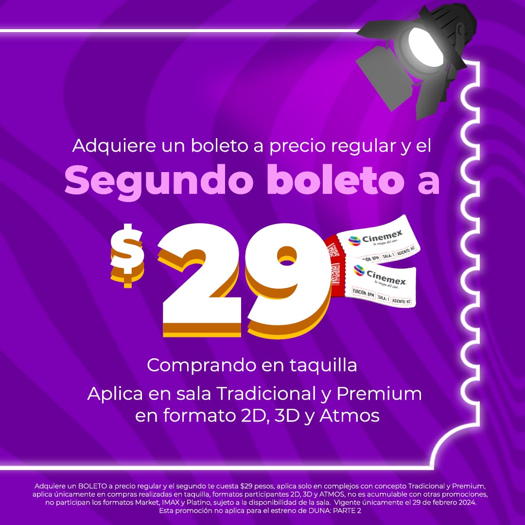 ¿Cinemex boletos a 29 pesos? Cinemexmanía también pone a precio de oferta un par de combos