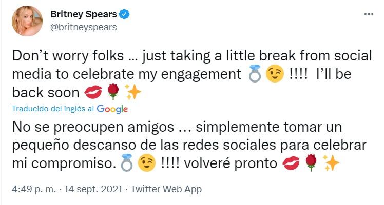 Publicación de Britney Spears en Twitter