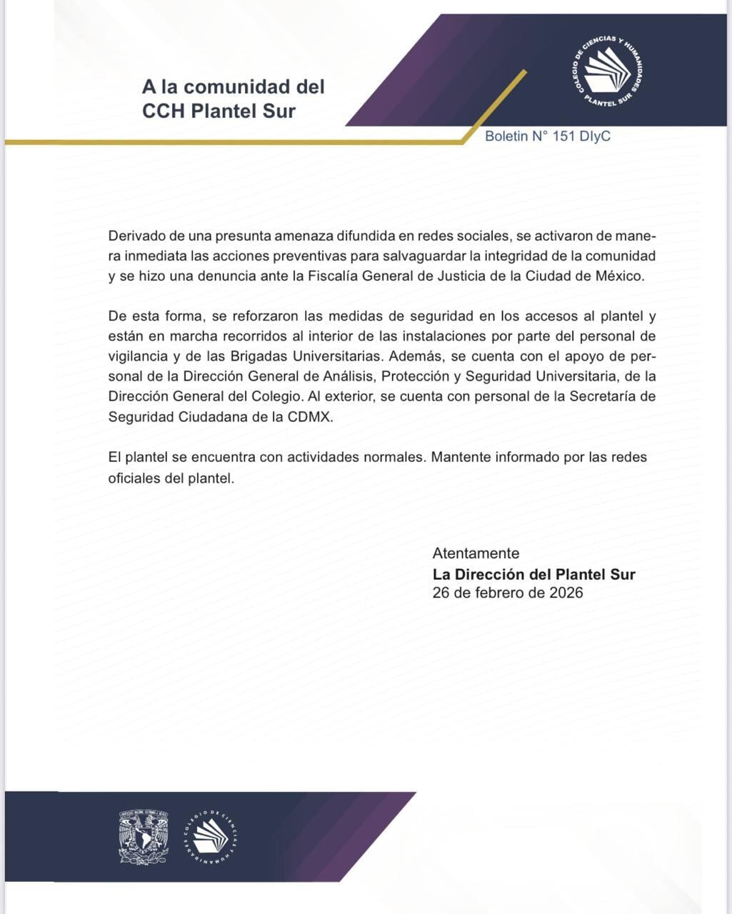 Comunicado CCH Sur