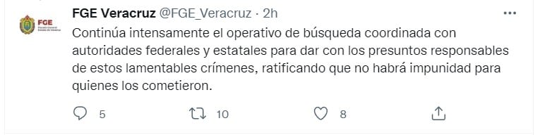 Tuit de la Fiscalía de Veracruz