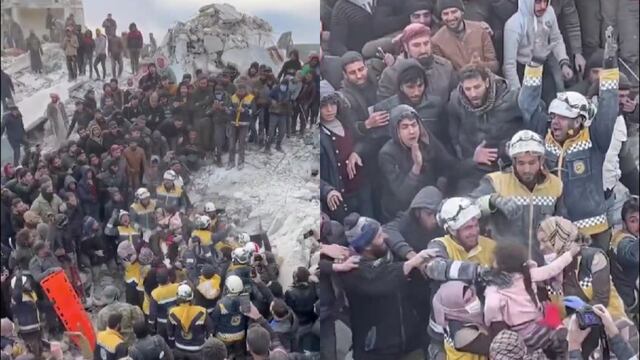 Terremoto Turquía: decenas de personas celebran tras el rescate de niños de entre los escombros en Siria (VIDEO)