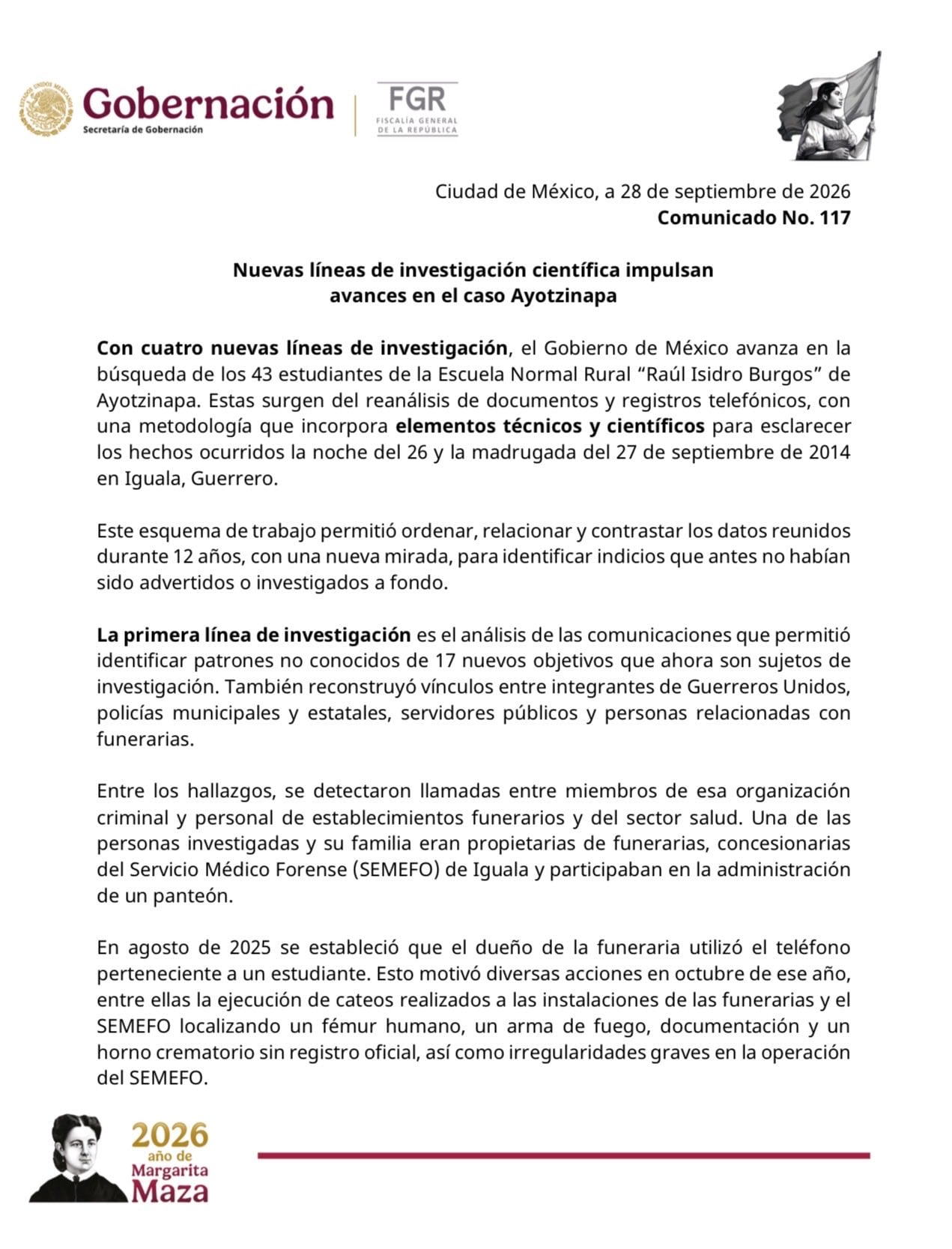 Gobernación detalla 4 nuevas líneas de investigación sobre el caso Ayotzinapa