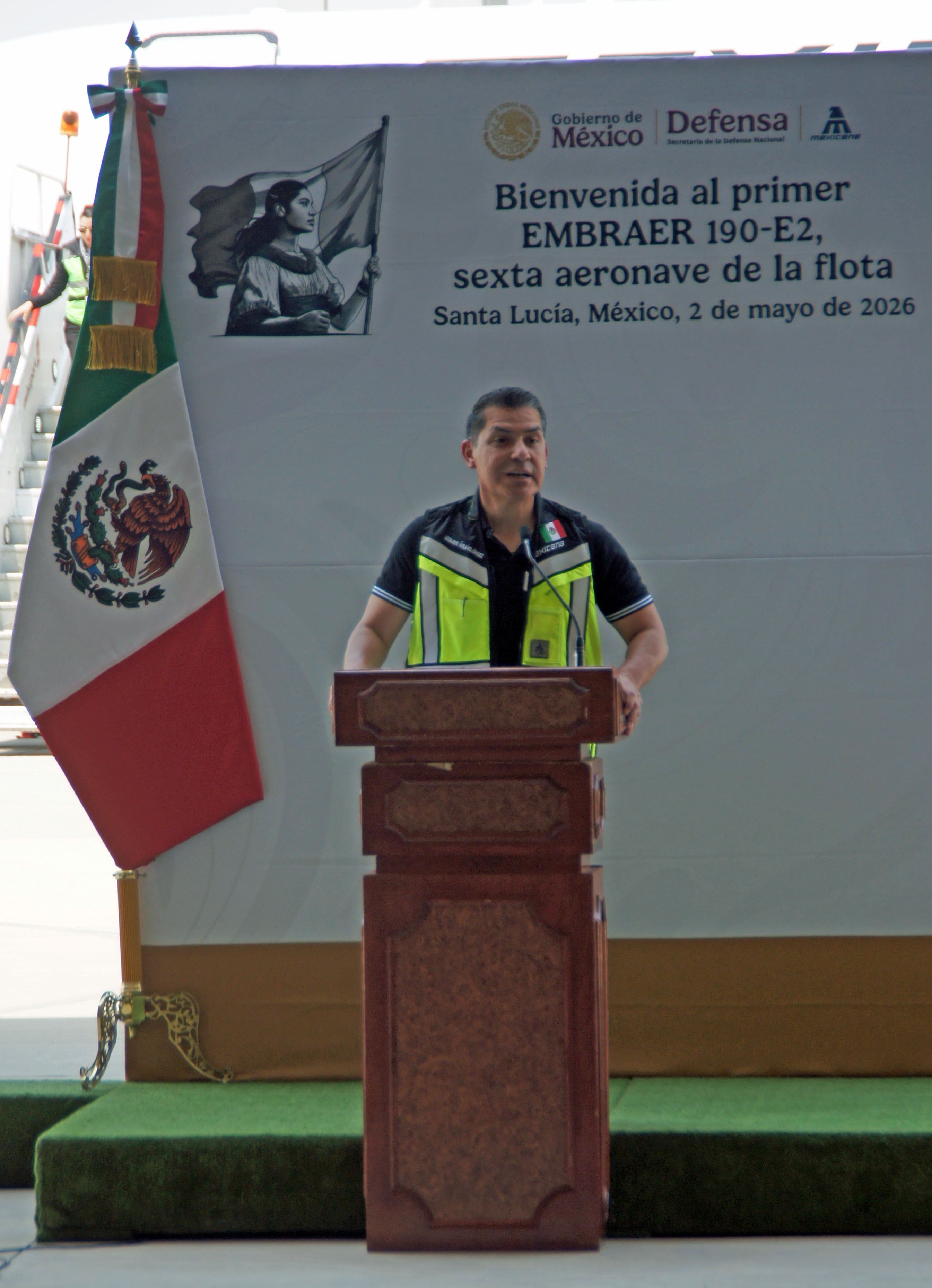Llegada del sexto avión de Mexicana de Aviación, evento en el AIFA