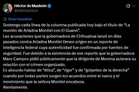 Héctor de Mauleón responde al derecho de réplica de Ariadna Montiel