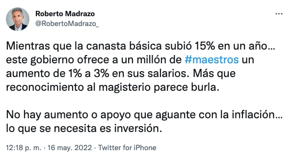 Roberto Madrazo critica aumento salarial a maestros