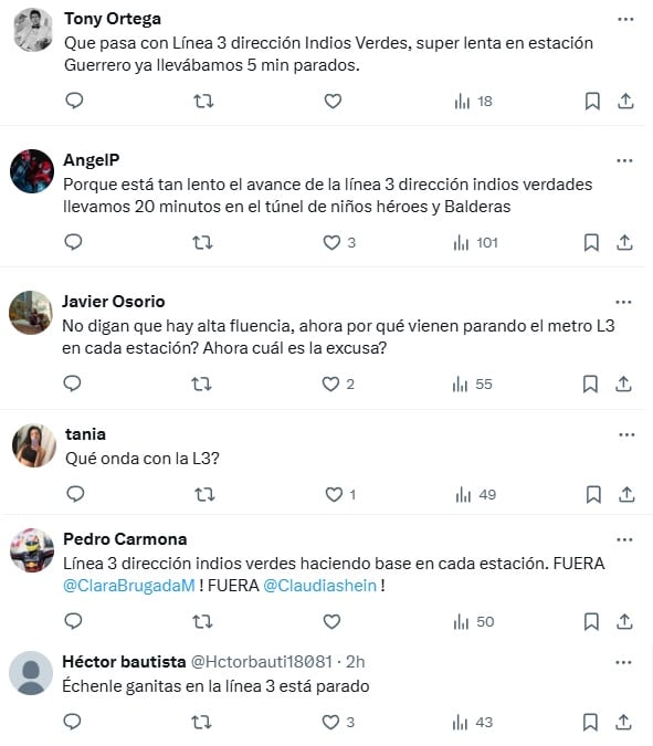 Usuarios reportan retrasos en la Línea 3 del Metro CDMX