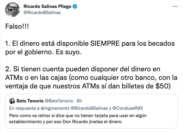 Ricardo Salinas Pliego sobre las becas del Gobierno en Banco Azteca