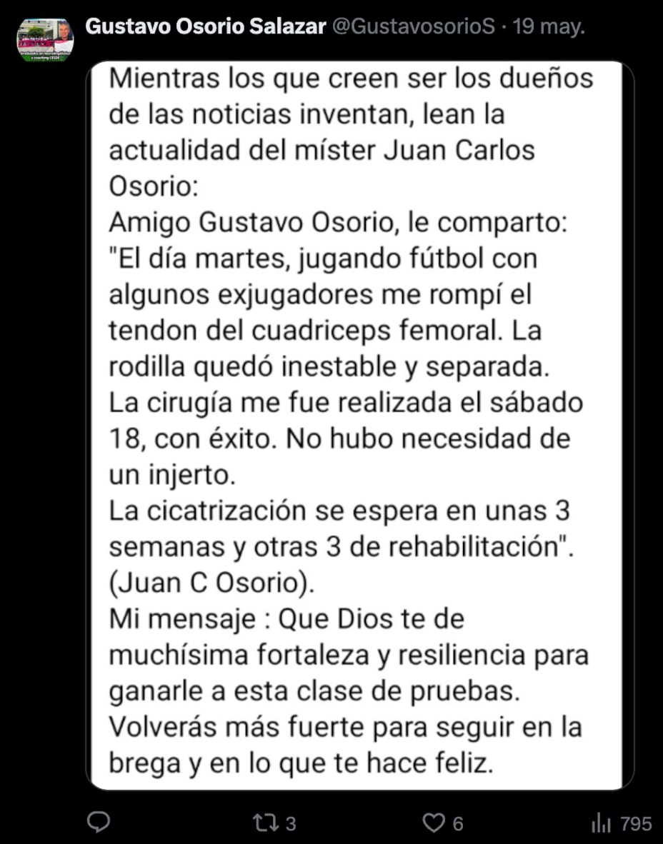 Juan Carlos Osorio sufrió una lesión