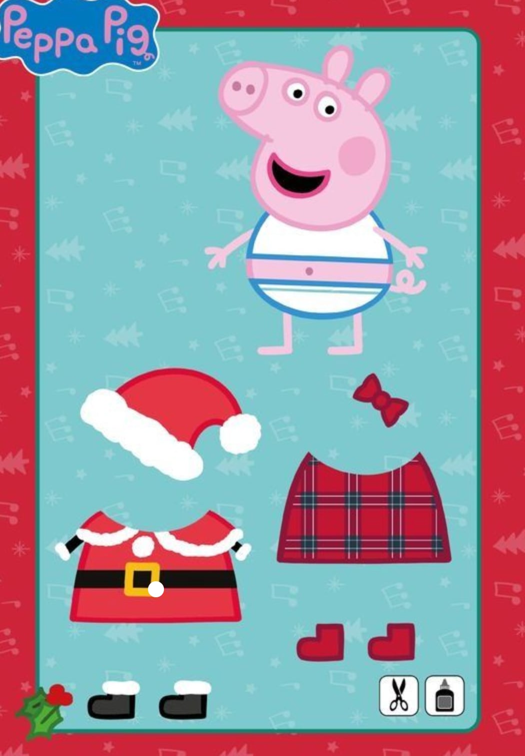 Peppa Pig para recortar y vestir con vestidos rojos