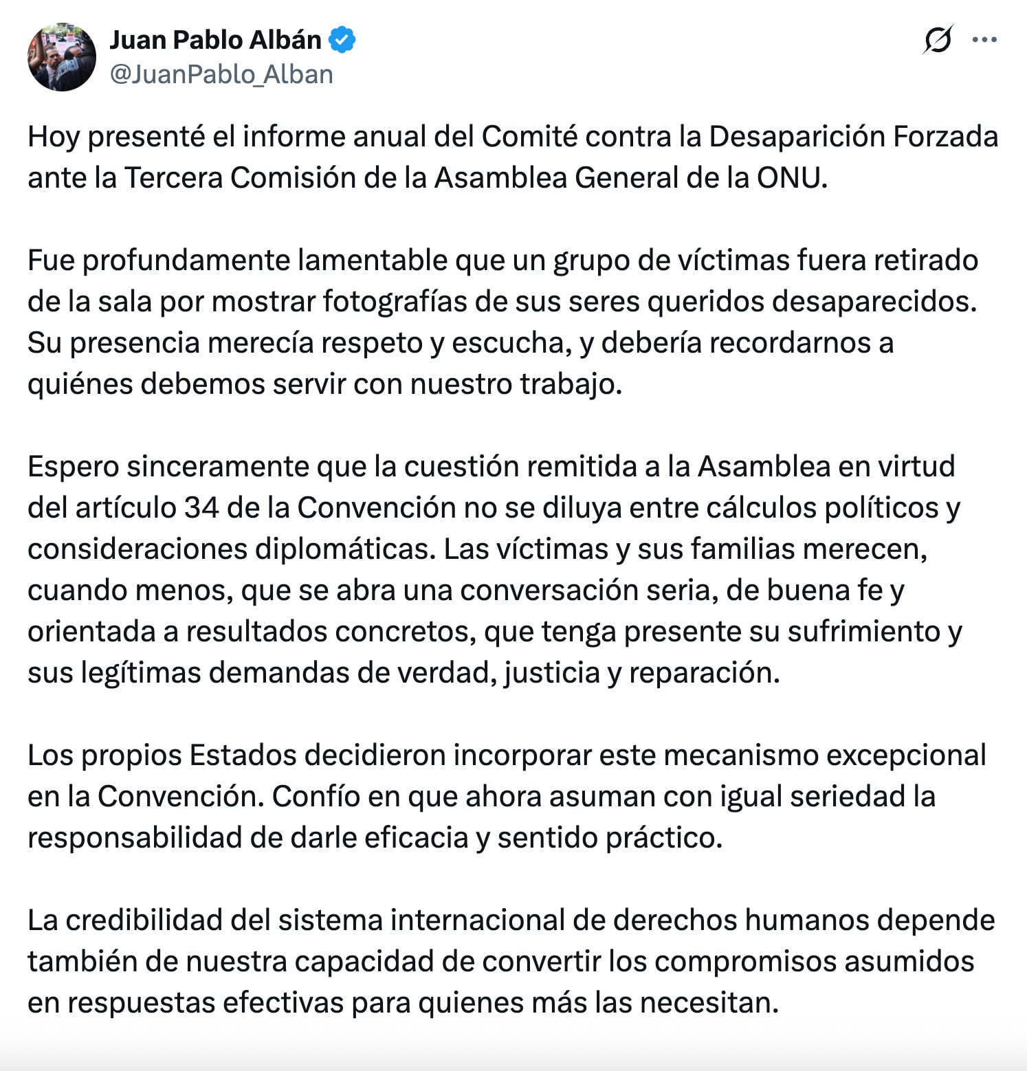 México destaca avances en búsqueda de personas desaparecidas ante la ONU