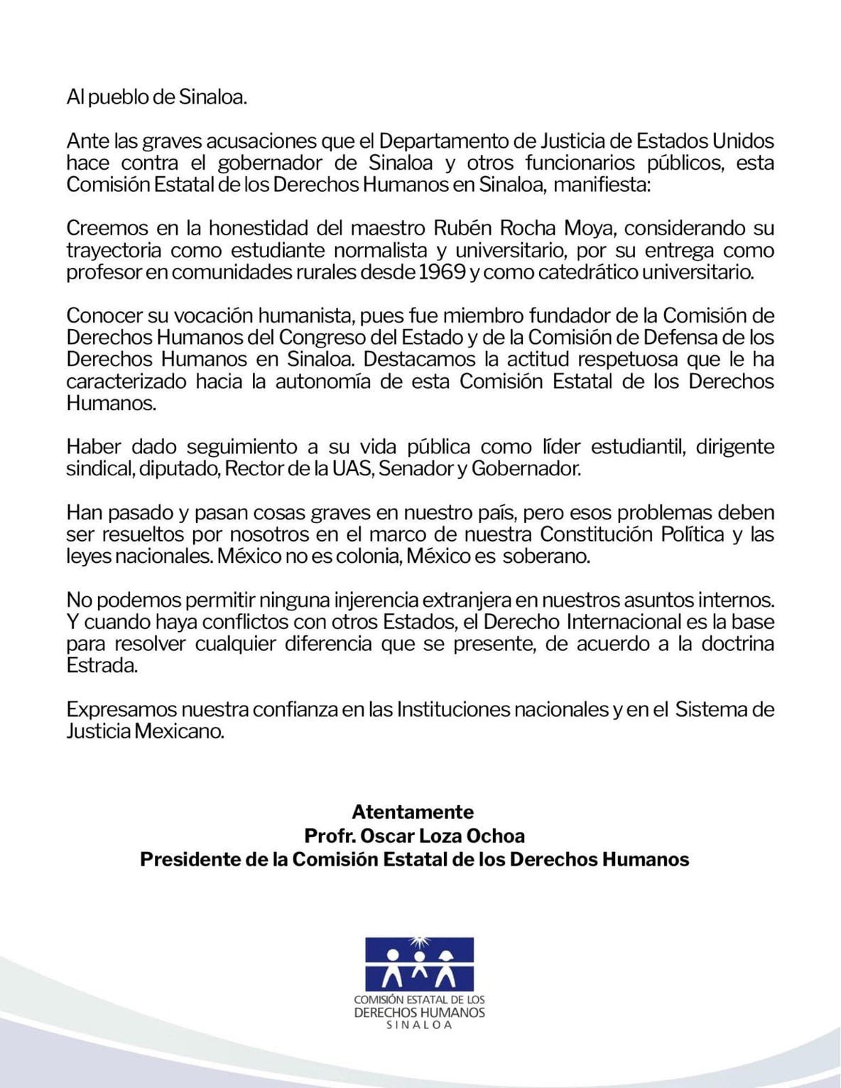 CEDH de Sinaloa respalda a Rocha Moya y funcionarios acusados