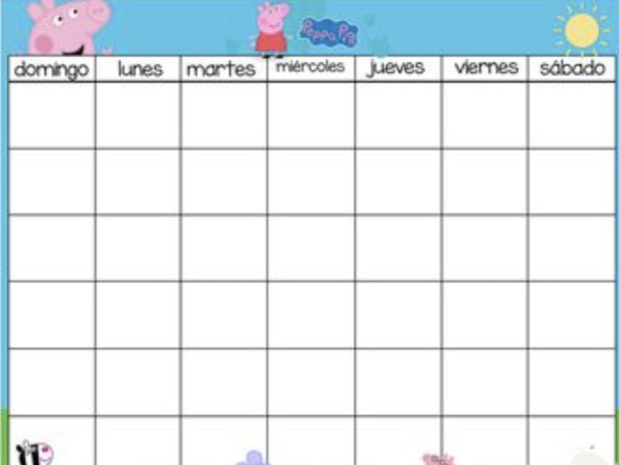 Horario escolar de Peppa Pig para imprimir de domingo a sábado