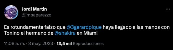 Jordi Martin asegura que es falso que Piqué se haya peleado a golpes con el hermano de Shakira