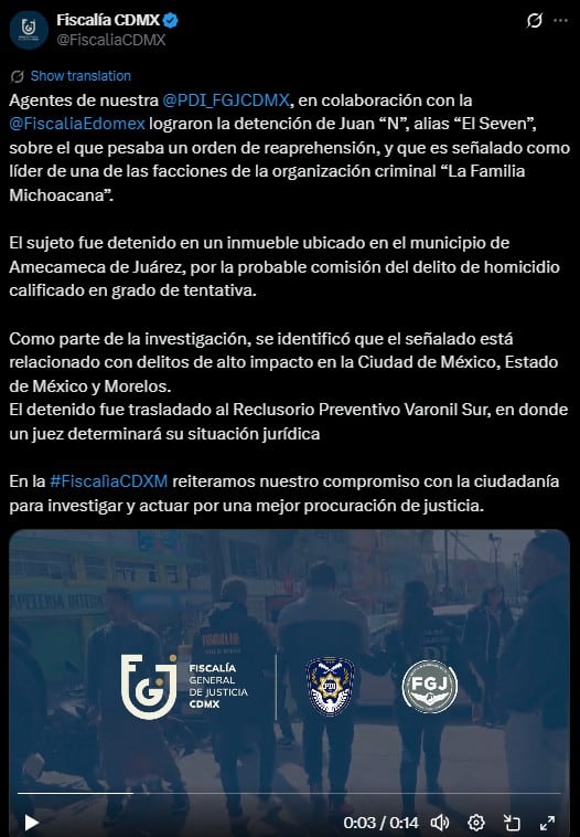 Capturan a “El Seven” en Amecameca; líder de La Familia Michoacana