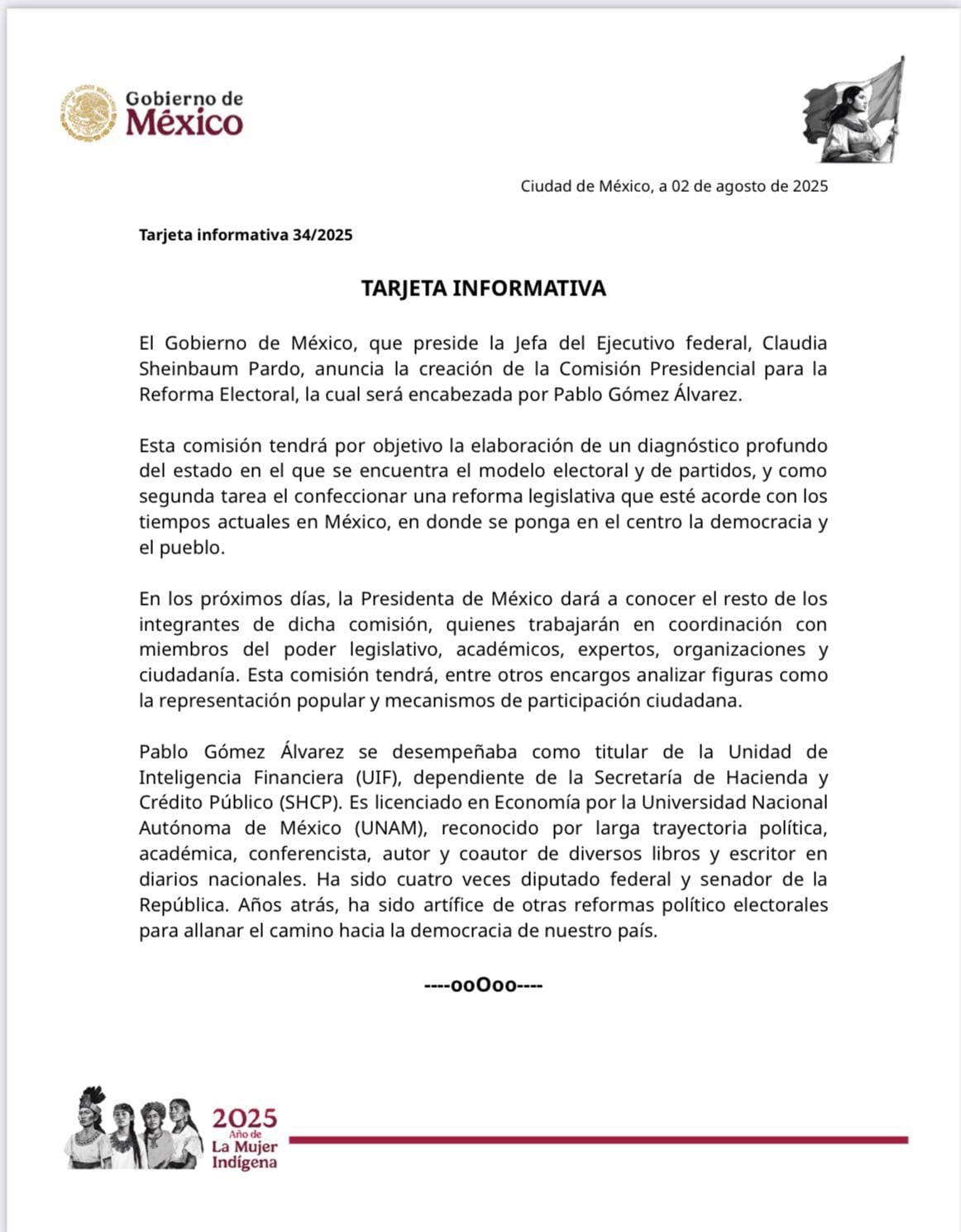 Claudia Sheinbaum, presidenta de México, anuncia comisión para reforma electoral