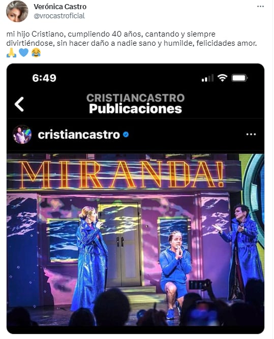 Verónica Castro aplaude a Cristian Castro desnudo en el escenario.