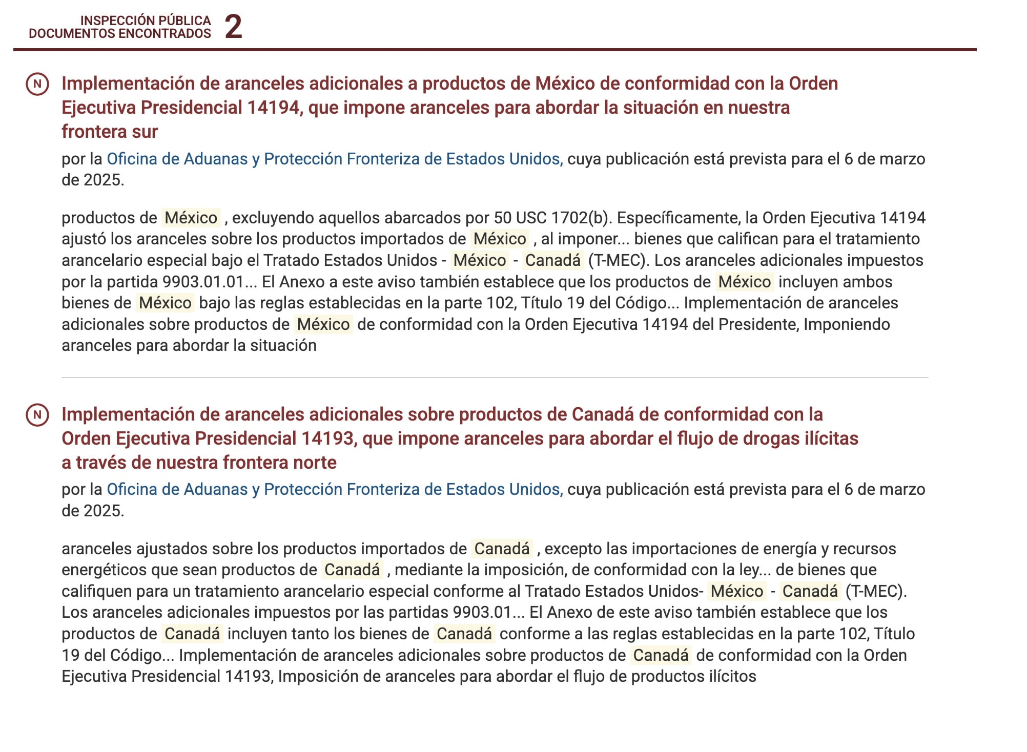 Aranceles a México y Canadá