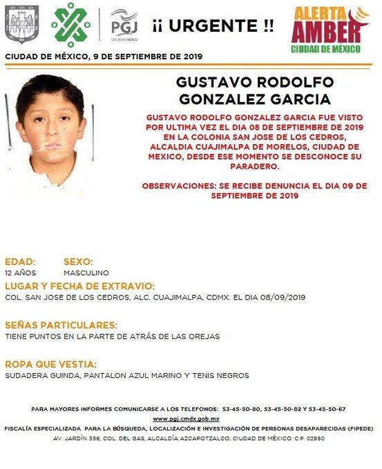 Gustavo Rodolfo González García Alerta Amber