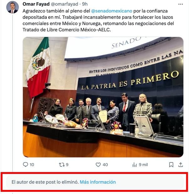 Omar Fayad borró el tuit en el que confundió a Noruega con Suecia