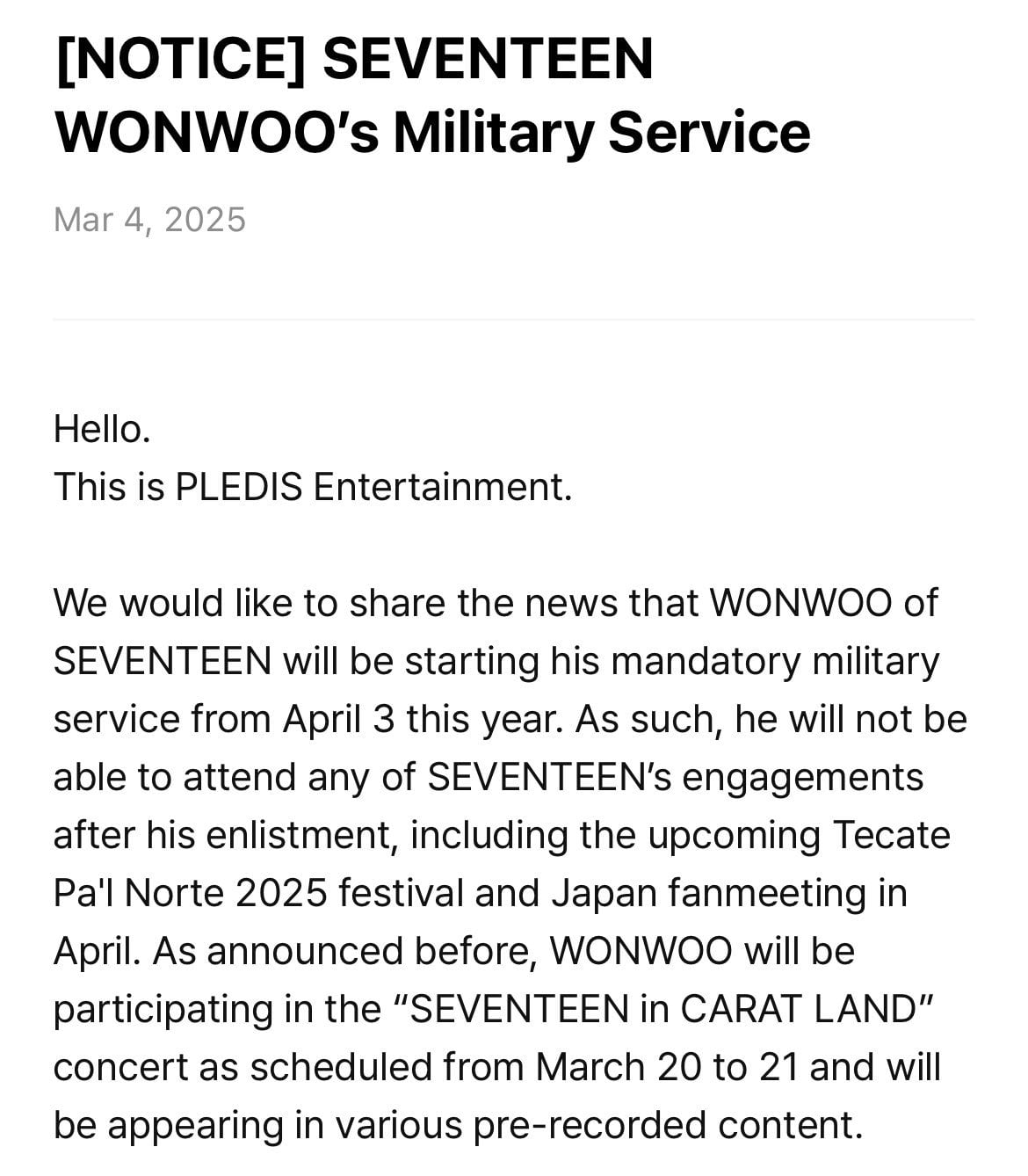 SEVENTEEN en Tecate Pal Norte 2025 explica el porqué no veremos a Wonwoo