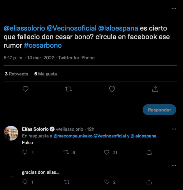 Desmienten muerte de César Bono.