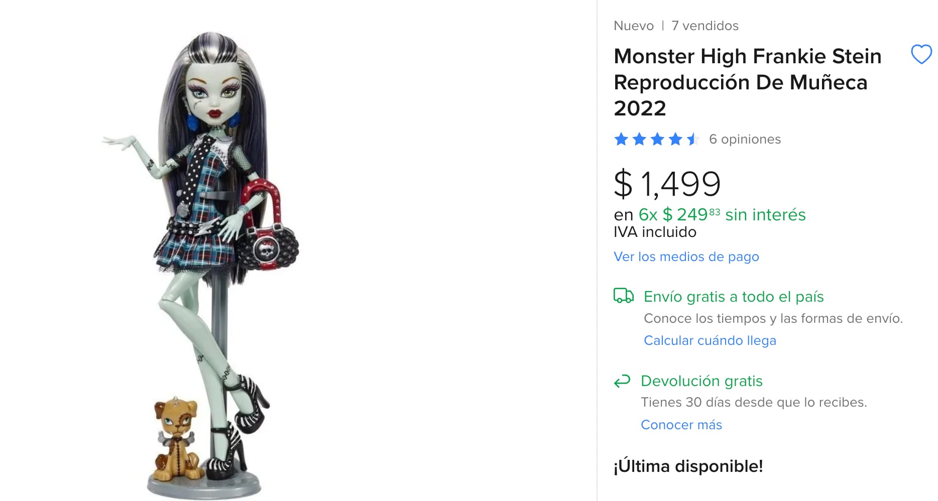 Precio muñeca Monster High en Mercado Libre