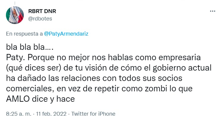 Tuit de ofensa a Patricia Armendáriz