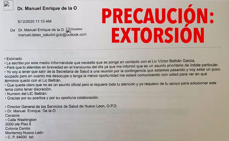 Esta es una copia del correo electrónico utilizado para extorsionar.