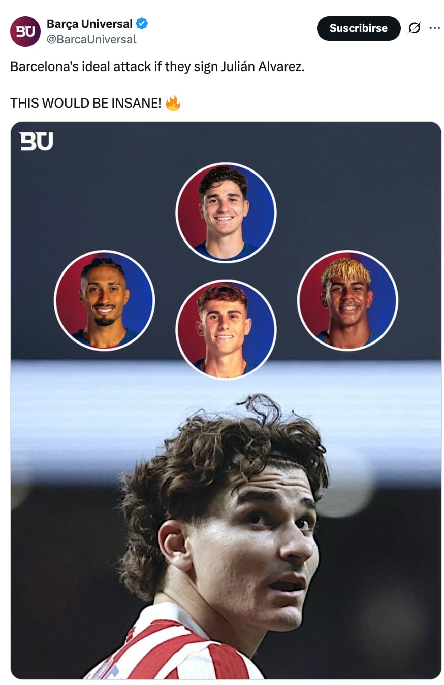FC Barcelona prepara fichaje de Julián Álvarez para la próxima temporada