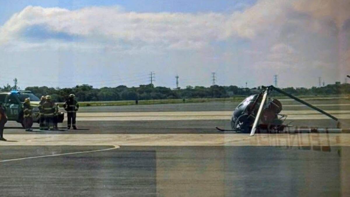 Helicóptero se desplomó en Aeropuerto Internacional de Ciudad del Carmen