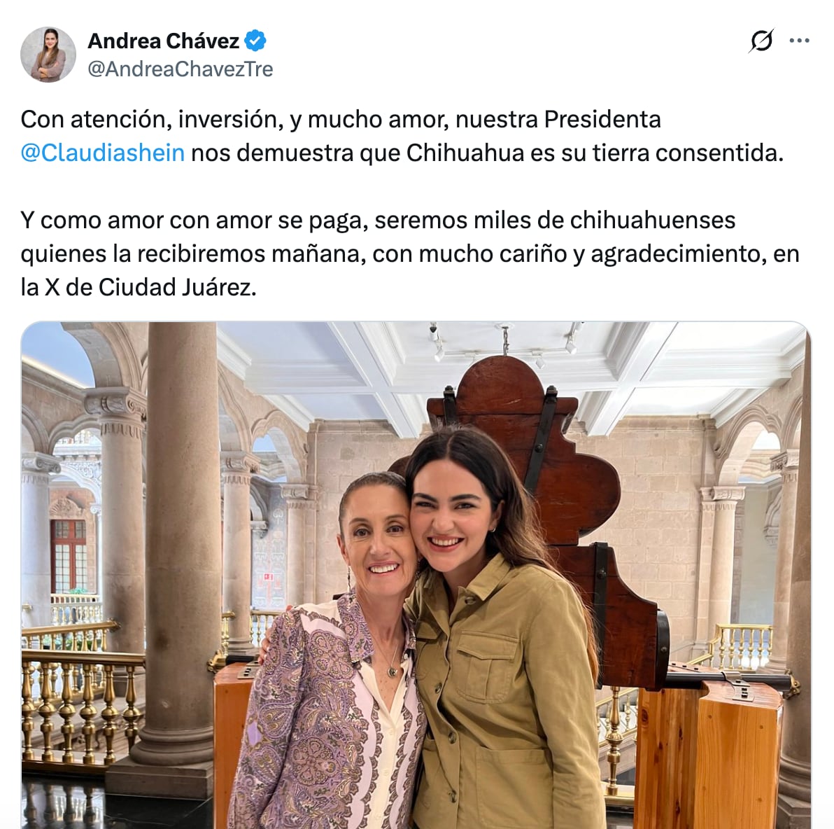 “Chihuahua es su tierra consentida”: Andrea Chávez sobre visita de Sheinbaum