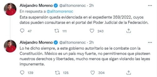Alejandro Moreno presume otro amparo contra audios que exhibe Layda Sansores en el Martes del Jaguar