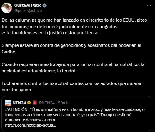 Gustavo Petro le responde a Donald Trump