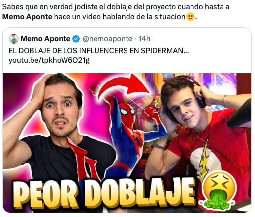 Memes le dan la razón Memo Aponte tras opinar del doblaje en Spider-Man con startalents