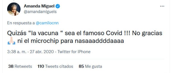 Amanda Miguel opina sobre el Covid-19
