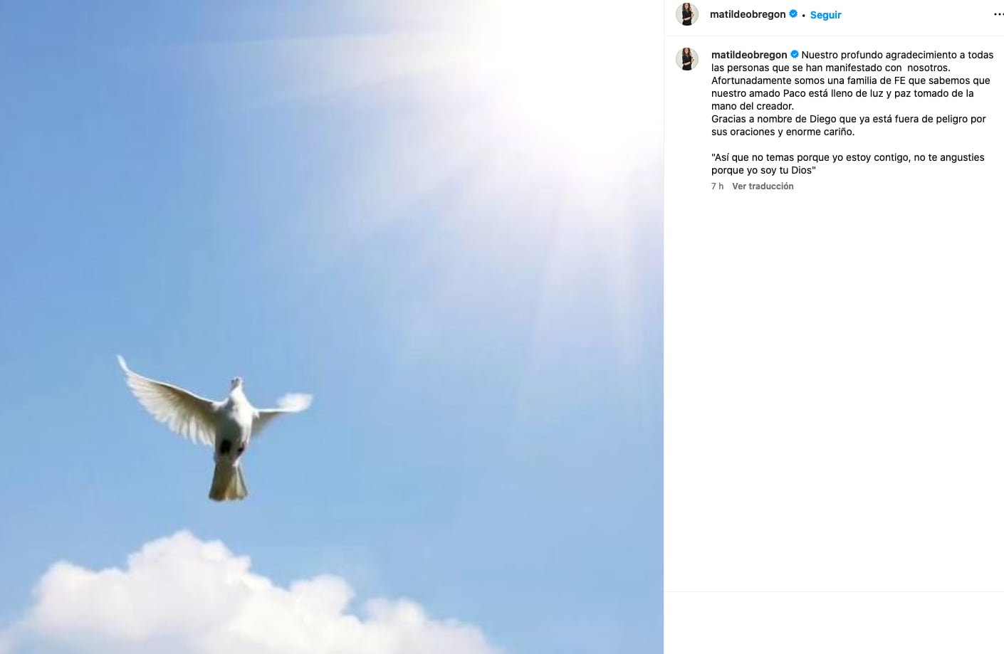 Matilde Obregón comparte mensaje sobre la muerte de su hijo, Francisco Forastieri.