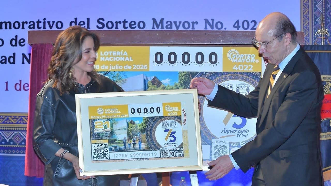 Lotería Nacional presenta billete conmemorativo por 75 años de la Facultad de Ciencias Políticas y Sociales de la UNAM