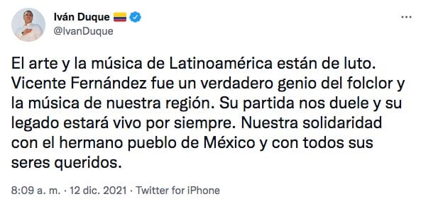 Tuit de Iván Duque