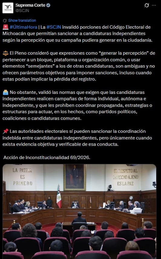 SCJN valida límites a candidaturas independientes que afectan al Movimiento del Sombrero