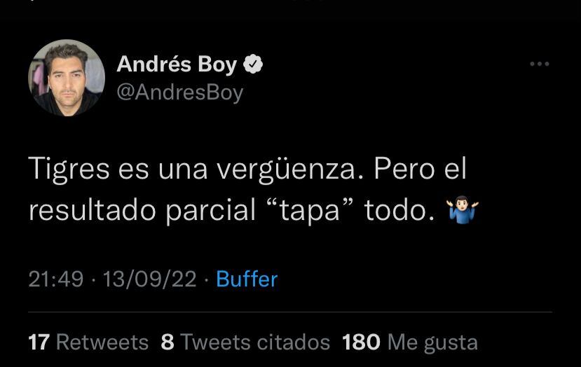 Andrés Boy reventó al Club Tigres.