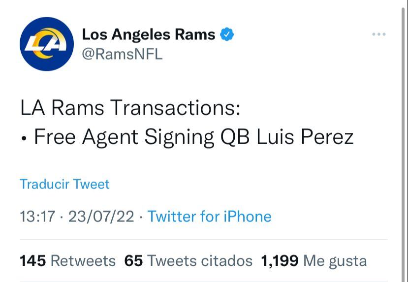 Los Angeles Rams anunciaron la contratación de Luis Pérez.